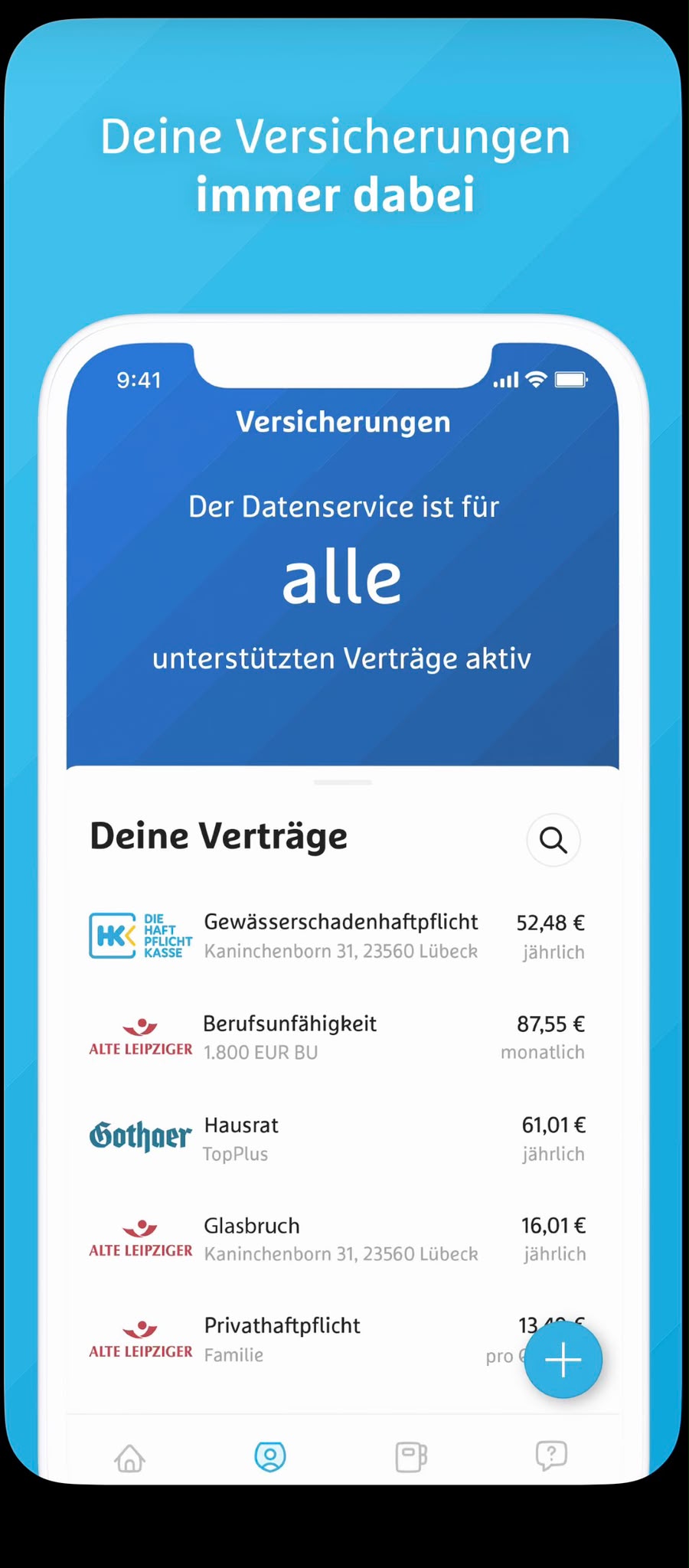Kunden-App für Versicherungsverträge und Dokumente
